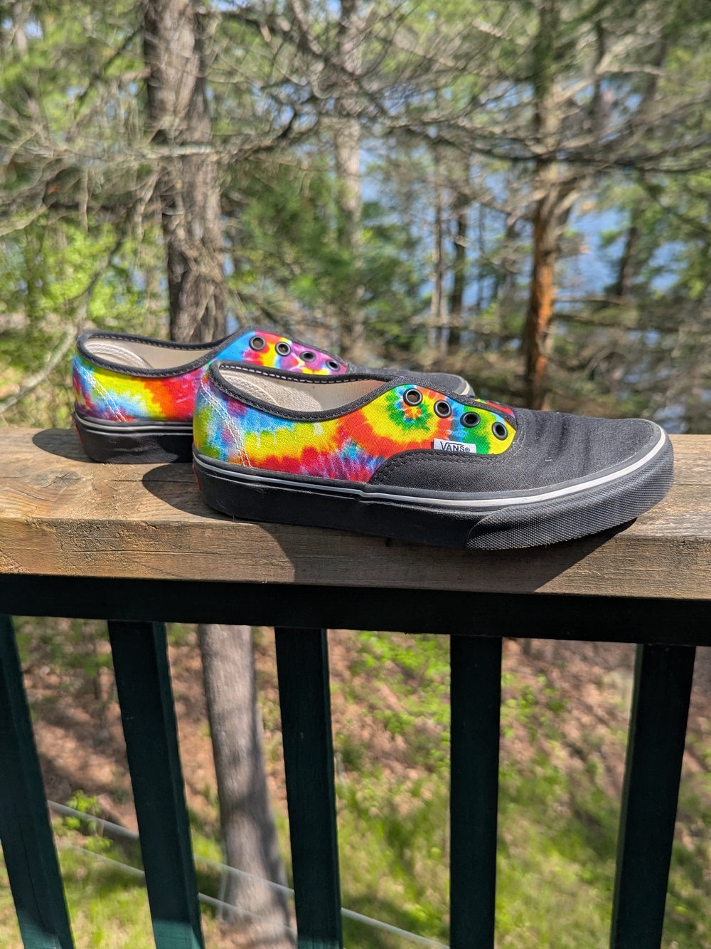 Vans Low-Top Sneakers — Black with Rainbow Tie-Dye Panels
